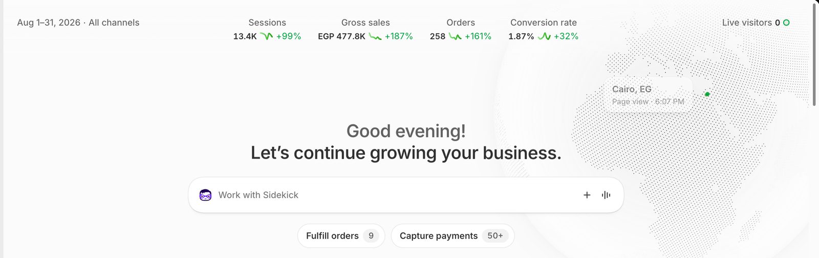 Shopify, August 2026: EGP 477.8K gross sales