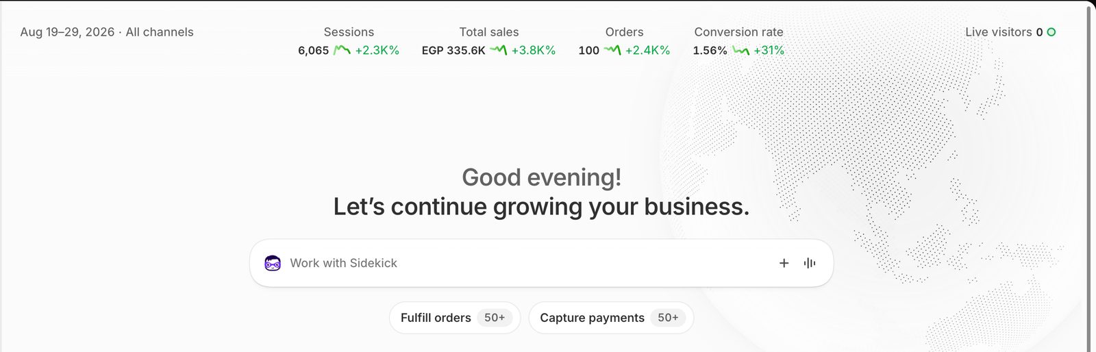 Shopify, Aug 19 to 29 2026: EGP 335.6K total sales